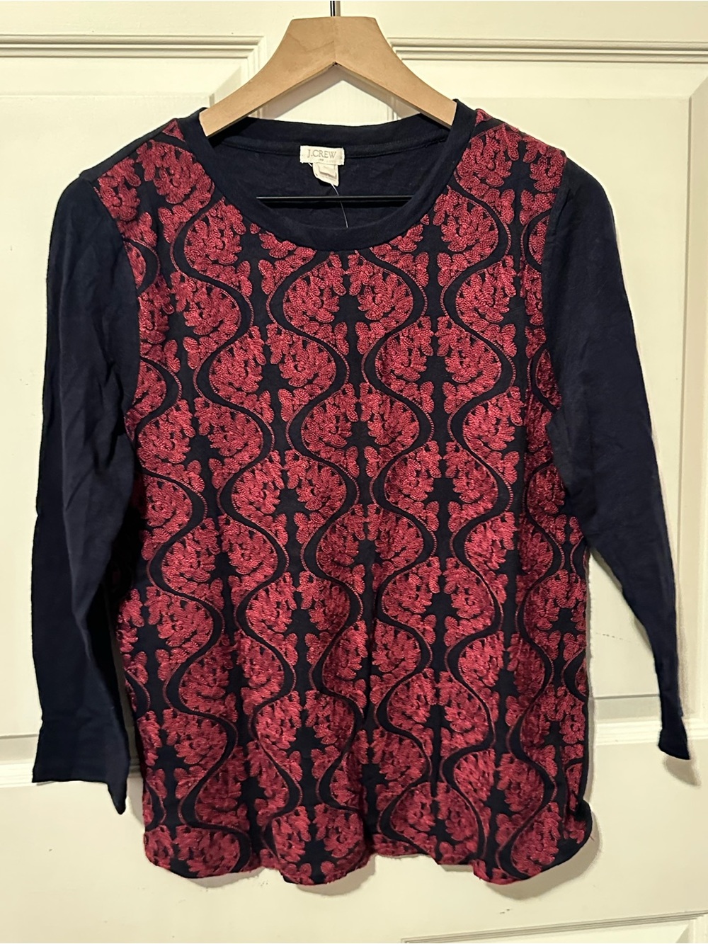 J. Crew Factory | Top | J. Crew Factory Navy Top with Burgundy Embroidery
